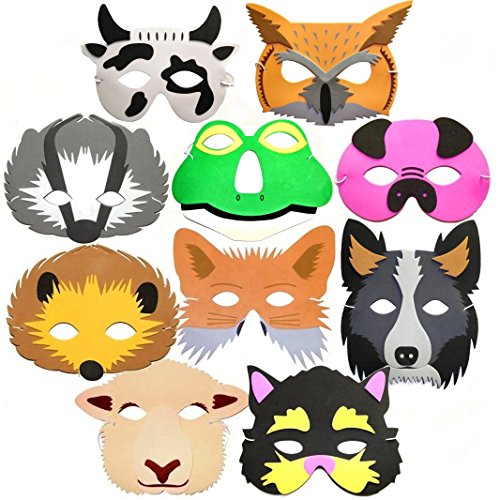 Blue Frog Toys 10 x Masken aus Schaumstoff, für Kinder, Design Wald- und Bauernhoftiere