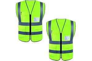 Beyond Dreams 2 Sicherheitswesten Reißverschluss u. Taschen - Warnweste gelb Erwachsene - Arbeitsweste - Auto Fahrrad Sicherheitsdienst - Sicherheitsweste - Warnschutzweste - unisex