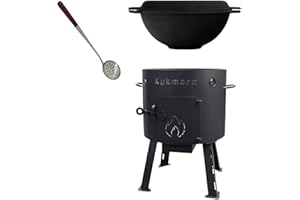 KUKMARA Utschak Set 40 cm + 12 Litres Kazan Kazan Cast Iron with Pan Lid Field Kitchen Goulash Kettle Fire Oven Outdoor