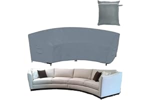 COOSOO Garden Furniture Covers Outdoor Patio Sectional Curved Sofa Protector Covers Waterproof Heavy Duty 420D Oxford Fabric Half-Moon Sofa Sets Windproof Anti-UV (Grey, 483x110x92cm/190x43x36in)