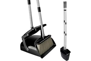 UYOTBKEUB Kehrschaufel und Besen Set mit Kehrblechabdeckung, SZBYOO Schaufel Kehrset mit langem Stiel, Aufrecht Schaufel Kehrset für alle Boden(schwarz)