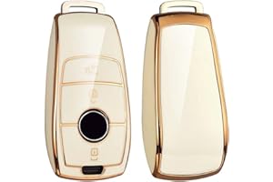 HIBEYO Smart Car Key TPU Case Fits Green Gold 3 Protective Key Case Cover for Mercedes Class E S A CLA GLA GLE GLC GLK AMG Key Box Remote Key Case (White Gold)