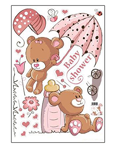 ufengke® Niedlichen Baby Bären und Blumen Dach Wandsticker, Kinderzimmer Babyzimmer Entfernbare Wandtattoos Wandbilder - 4