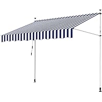 wolketon Gelenkarmmarkise UV-beständig Einziehbar Klemmmarkise mit Handkurbel Höhenverstellbar (150 x 120 cm, Blau Weiß)