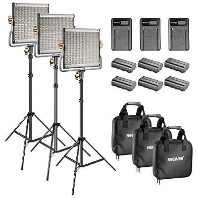 Neewer Kit de Bi-colore 480 LED Lampe et Support avec Batterie et Chargeur pour S tudio, Tournages de Vidéo YouTube, Cadre en Métal Durable, Dimmable avec U Support et Coup Flux, 3200-5600K, CRI 96+ (3 Paquets)