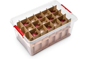 Kreher X-Mas Aufbewahrungsbox 40 Liter für Christbaumkugeln, Adventsschmuck, Weihnachtsdekoration. Mit praktischen Einteilern für ca. 30 Kugeln. Transparent mit rotem Deckel. (2)