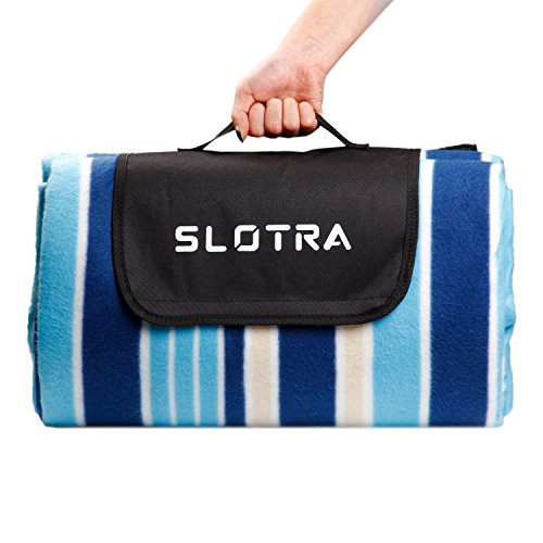 SLOTRA Picknick Decken Fleece Wasserabweisend Unterseite Outdoor Park Wiese Haushalt Camping Ausflug Picknickdecke Wärmeisoliert Blau (200×200 cm) - 2