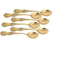 BONA Fide Brass Spoon Pure Brass Spoon Set of 6 Brass Table Spoon, Serve Ware Tableware Size 7 inch Long peetal chamcha