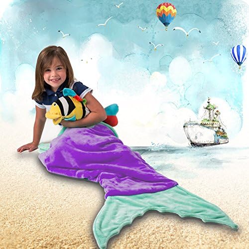 Mermaid Blanket Fleece Sleeping Bag for Kids, Mermaid Tail Blanket for Girls (purple)