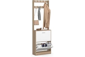 IDMarket - Zapatero KLARK de 2 puertas con efecto madera y blanco