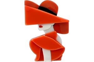 YAHOYA Acrílico Big Elegant Hat Lady Brooches para Mujeres 2 Colores Modern Girl Figure Party Broche de Oficina Pin Regalos Accesorios Vintage