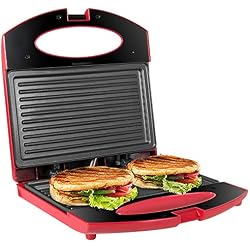 OZAVO Toaster Croque Monsieur 3 en 1 Appareil Panini Grill Antiadhésive 750W Sandwich Maker Presse à Panini 220x220x75mm - Rouge