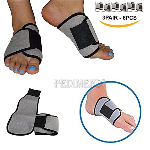 PEDIMENDPlantar Fasciitis Cushion Arch Support Brace (3PAIRS - 6PCS) - Reduce Foot and Leg Pain and Discomfort - Relieves Pressure from Feet/Ankles/Knees and Lower Back - Unisex - Foot Care