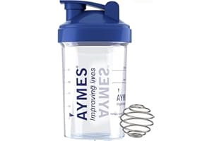 AYMES - Shaker Bottle - Compact Shaker with Lid and Stainless Steel Mixing Ball - Navy Blue - Gym Equipment, Protein Shaker - Easy to Use and Built to Last - 350ml