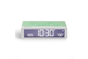Lexon Flip Classic Pantone Digital Alarm Clock with Reversible On/Off Faces, Rechargeable bedside clock with LCD display, Touch Sensor for Snooze & Light function - Glossy Mint
