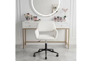 FurnitureR Drehbarer Schminkstuhl, höhenverstellbarer Schlafzimmerstuhl, breiter und atmungsaktiver Hohlsitz, Anziehstuhl, 360 ° drehbar, moderner Stoff, beige, 56 x 55 x 75 – 85 cm