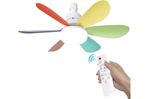 Carziyer Ventilatore A Soffitto, 6 Pale, 3 Velocità, Telecomando, Luce LED, Timer, 40W, Colorato