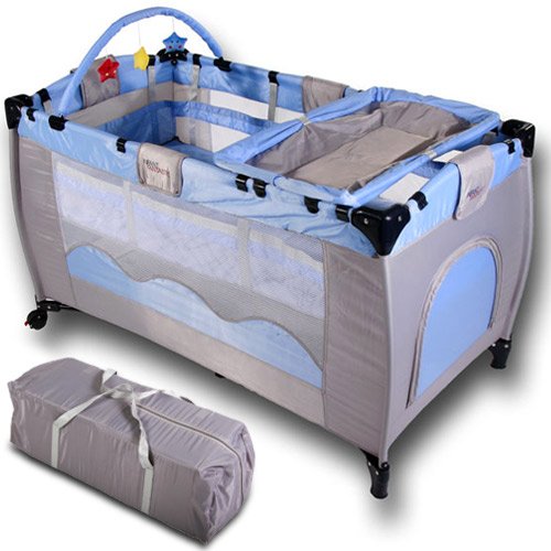 Baby Bed Travel Cot (Blue) Portable Child Furniture with Toys 0-36 months