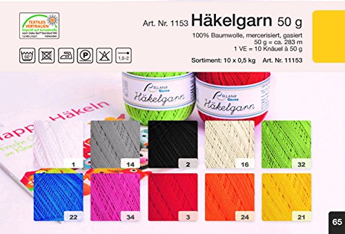 Rellana Häkelgarn, Filethäkelgarn, 50 Gramm, verschiedene Farben (02-schwarz) - 3