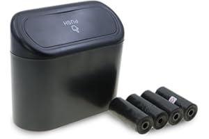 VPPIK Car Trash Can - Can Bin with Lid and 4 Rolls of Bin Bag Liners Mini Car Accessories Trash Bin Portable Push-On Design Car Garbage Can, Small Trash Bin for Car Home