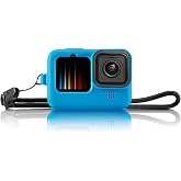 Ayex Hero 9 Silikon Kılıf Mavi &ndash; GoPro Hero 9/10 / 11/12 / 13 ile Uyumlu, Lens Kapaklı, Darbe Koruyucu Kamera Kılıfı