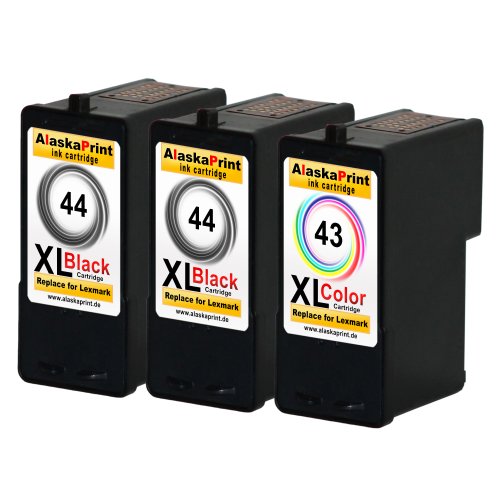 Premium 3er Set Kompatible Druckerpatronen Als Ersatz für Lexmark 44 XL + 43 XL für Lexmark X7675 X9575 X6575 X7550 X9300 X9350 Z1520 X4850 X4875 X4950 X4975 X4975ve X6570 P350 X9570 Tintenpatronen (Schwarz , Farbig) 2x44+1x43- Lex