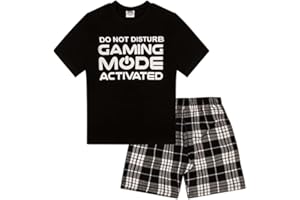 THEPYJAMAFACTORY The Pyjama Factory - Pigiama corto con pantaloncini a quadretti, scritta: “Do Not Disturb Gaming Mode Activated”, colore: Nero
