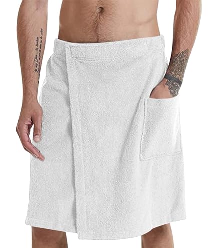 Paréo De Sauna Pour Homme XXL En Coton Bio - 60x160 Cm - Avec Poche Zippée Et Velcro - Gris/Bleu Marine