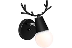 HAWEE KAWELL Kreativ Wandleuchte Moderne Wandlampe Einfach Kerze Wandleuchte Eisen E27 Base Hirschkopf Nordischen Stil Art Deco für Schlafzimmer, Wohnzimmer, Kinderzimmer, Restaurant, Flur, Treppen, Schwarz