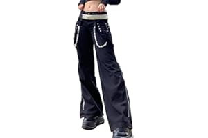 Onsoyours Jeans Svasati a Vita Bassa da Donna Black Punk Goth Jeans Donna Estetica Streetwear Vintage con Tasche Pantaloni Cargo Casual Slim Fit