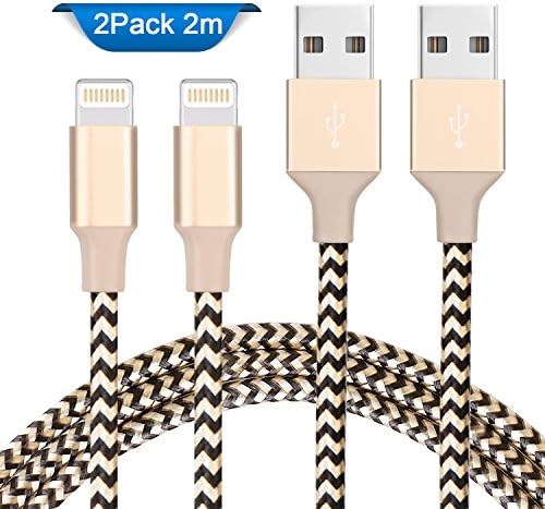 Ulinek iPhone Charger Lightning to USB iPhone Charger Cable [2 Pack 2m] Apple Charging Wire for iPhone 5 5S 5C SE 6 6S 6 Plus 6S Plus 7 7 Plus 8 8 Plus X, iPad Pro Air Mini 2 3 4, iPod Nano 7 - Gold