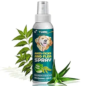 Thor Natural Neem & Aloe Vera Anti Ticks and Flea Spray for Dogs, Cats | Easy and Safe to Use (200 ml)