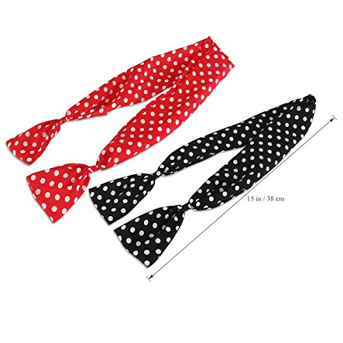 PIXNOR Haarband POLKA DOTS Rockabilly Draht biegbar Bunny Ohr binden Bow Stirnband Haarschmuck Geschenk Gift, 2 Stück - 4