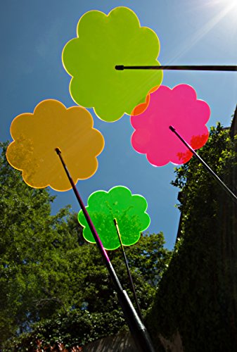 Blumen Sonnenfänger – 6 Hochwertige Sonnenfänger in Blumenform mit Ø 20cm Durchmesser – inkl. 12x 40cm Glasfaser-Schwingstäbe und 6x Verbindungsstücke - 4