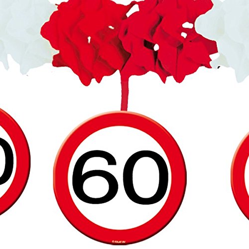 23-tlg. Partyset * 60. GEBURTSTAG * mit Verkehrschild Deko: Girlande + Rotorspiralen + Absperrband und vielen Luftballons von CARPETA® // Dekoset Dekobox Verkehrsschild - 3