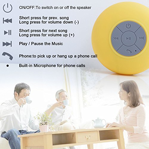 Neuftech Altavoz Bluetooth Inal  mbrico Impermeable Con Manos Libres compatible con m  vil y tablet para iPhone  iPad  iPod  Samsung Galaxy  Nokia  HTC  Blackberry  Google  LG  Nexus Para el ducha coche Cocina y piscina - amarillo