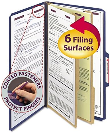 Pressboard Classification Folders, Legal, Six-Section, Dark Blue, 10/Box