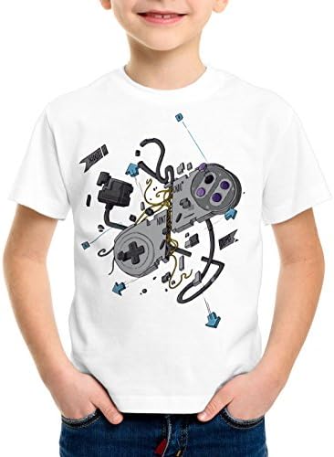 style3 16-Bit Controller T-Shirt for Kids snes nes kart yoshi luigi mario, Color:White;Size:164