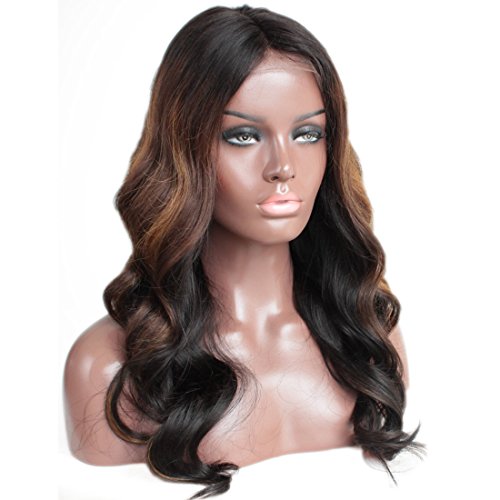 Zana Body Wave Brazilian Virgin Glueless Lace Front Human Hair Wigs for Black Women Wavy Lace Wig with Baby Hair Bleached Knots Natural Hairline Ombre Highlight Colour 130% Density