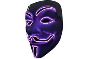 SOUTHSKY LED Mascara Disfraz de Luces Neon Led Brillante V Vendetta Mask EL Wire Light Up 3 Modos For Halloween Costume Cosplay Party (V-PURPLE)