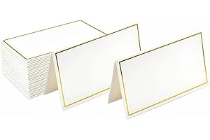 WINHUEY 50 Pack Table Place Cards, Place Cards with Gold Foil Edge for Table Setting, 2” x 3.5” Rectangle Reception Seating Name Car-ds, Perfect for Weddings, Dinners, Banquets, Birthday Party