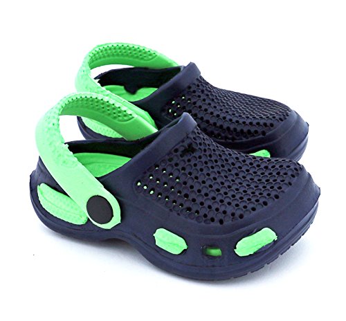 Fashion&Joy – CLOGS Baby in navy grün Gr. 19 mit Fersenriemen und Profilsohle – Kinder Badeschuhe Sandalen – GESCHÜTZT UND GUT BELÜFTET durch den Sommer – Hausschuhe Pantoletten Babyclogs Jungen Clog Typ429 - 3