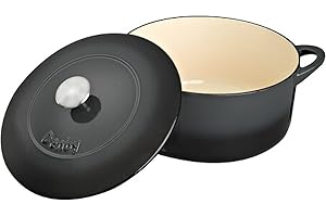 Denby - Halo Black Cast Iron Casserole Dish - Dutch Oven, Oven Safe Pot, Enamelled - 26cm, 5.4L Capacity - Round