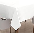 Encasa Homes White Damask 6 ft Table Cloth in 100% Cotton - 5 Star Hotel & Restaurant Category Luxury Dining, without Jacquard Design, Rich & Elegant Twill Fabric gives Stiffness, Washable