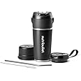 nutribullet Flip Portable Mixer with Thermal Mug (590 ml), Keeps Drinks Cold for 24 Hours, Ice Crusher, Includes Lid and Straw, USB-C Charging, Stainless Steel, Black, NBP016B