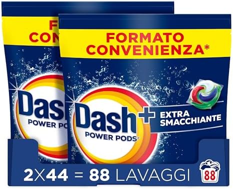 Dash Power Pods Detersivo Lavatrice In Capsule, Extra Smacchiante, 88 Lavaggi (2x44), Rimuove anche le macchie secche da 7 giorni, per una pulizia impeccabile