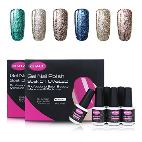 UV nagellack von Clavuz gel shellac set nagellack nail polish set soak off gel Schimmer (6xStück 8ML)