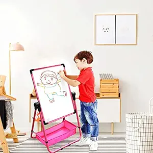 Buizel Kids Easel Board Double Sided Drawing Board for Kids Height Adjustable Folding Magnetic Whiteboard 360 Degree Rotating Kids Table