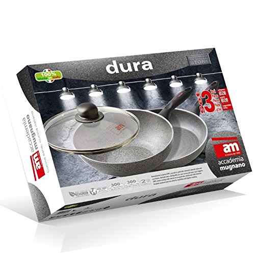 Accademia Mugnano Dura Juego de 3 sartenes Piedra sartén Antiadherente y 28 cm