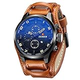 Business Style für Männer Herren Uhr ZEIGER Analog Quarz Leder Armbanduhr Braun Schwarz Herrenuhr mit Datum Funktion (Braun)